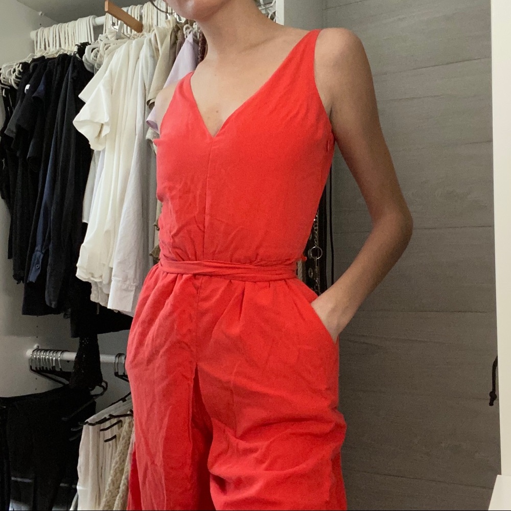 Red cropped jumpsuit